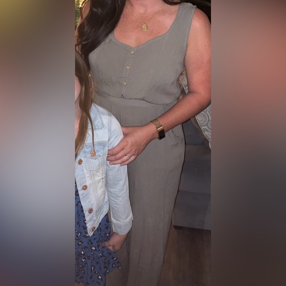 Pink Rose Olive Green Jumpsuit Size Large - Picture 6 of 7